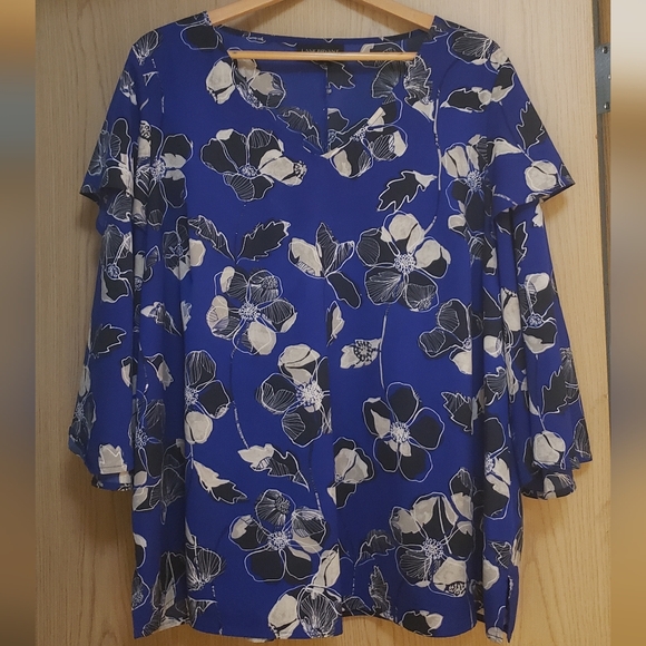 Lane Bryant Tops - Blue Floral Blouse With Double Sleeves